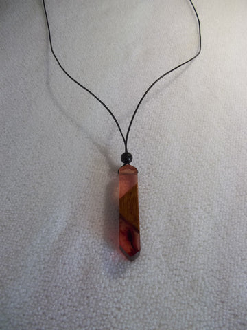 Black Cord Red Black Bead Wood Crystal Necklace (N1108)
