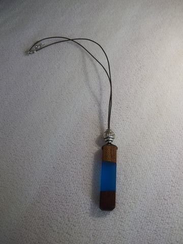 Brown Cord Silver Bead Double Wood Blue Pendant Necklace (N1113)