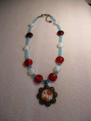 Bronze Blue White Red Glass Beads Flower Pendant (N1192)