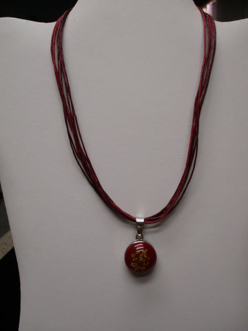 Burgundy Twine Burgundy Dried Flower Snap Button Pendant Necklace (N1196)
