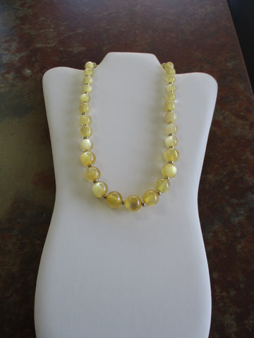 Silver Yellow Cat Eye Bead Necklace (N1271)