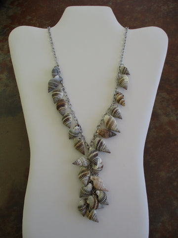 Silver Chain Shells Neck Tie Necklace (N1292)