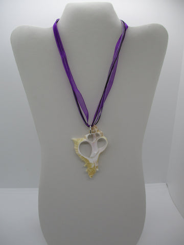 Purple Cord Ribbon Shell Pendant Choker Necklace (N1346)
