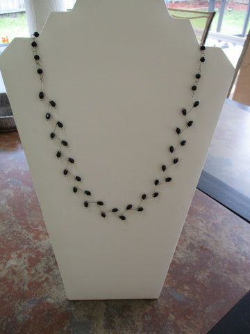 Silver Stems Black Glass Beads Flower Stems Necklace (N1422)