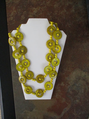 Yellow Wooden Beads Long Necklace (N1444)