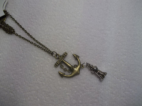Bronze Anchor w/Silver Light House Necklace (N451)