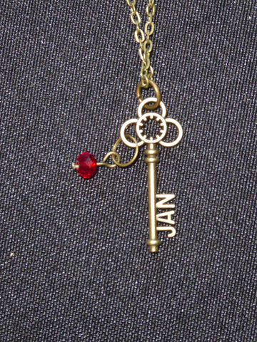 Bronze Key January Birthstone Necklace (N519)