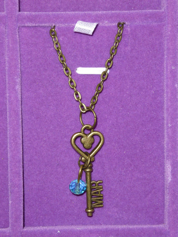 Bronze Key March Birthstone Necklace (N521)