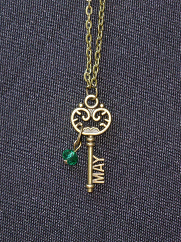 Bronze Key May Birthstone Necklace (N523)