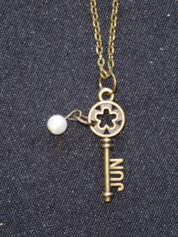 Bronze Key June Birthstone Necklace (N524)