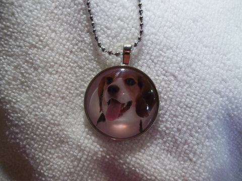 Silver Ball Chain Bubble Beagle Dog Necklace (N698)