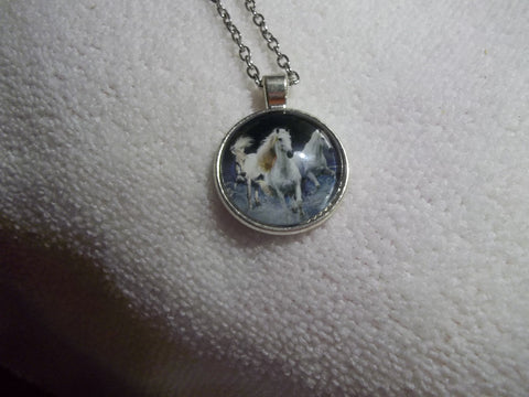 Silver Bubble White Horses Necklace (N748)
