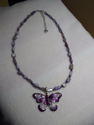 Purple Mother of Pearl Butterfly Necklace (N938)