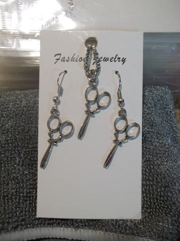 Silver Scissors Necklace Earrings Set (NE436)