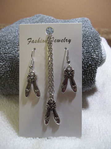 Silver Ballet Shoes Necklace Earrings Set (NE440)
