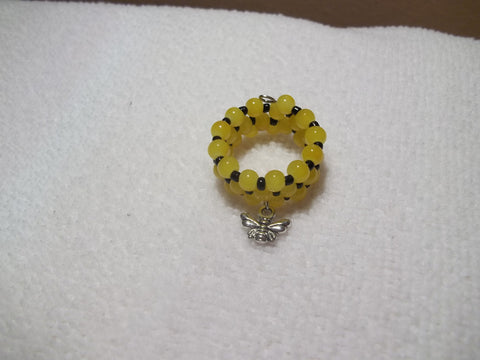 Memory Wire Yellow Black Glass Bead Silver Bee Ring (R12)