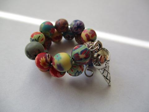 Memory Wire Multi Color Rubber Beads Ice Cream Cone Ring (R13)