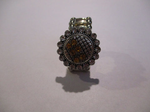 Silver Diamond Bling Topaz Snap Button Stretch Ring (R25)