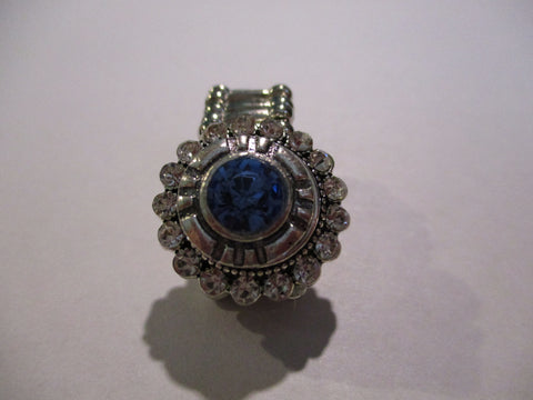 Silver Diamond Bling Blue Snap Button Stretch Ring (R29)