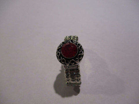 Silver Red Snap Button Stretch Ring (R32)