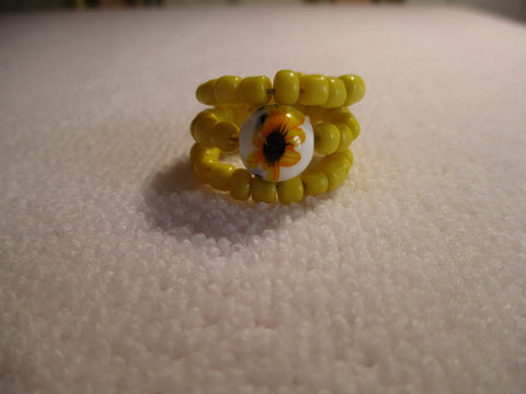 Memory Wire Yellow Glass Seed Beads Sunflower Bead Ring (R37)
